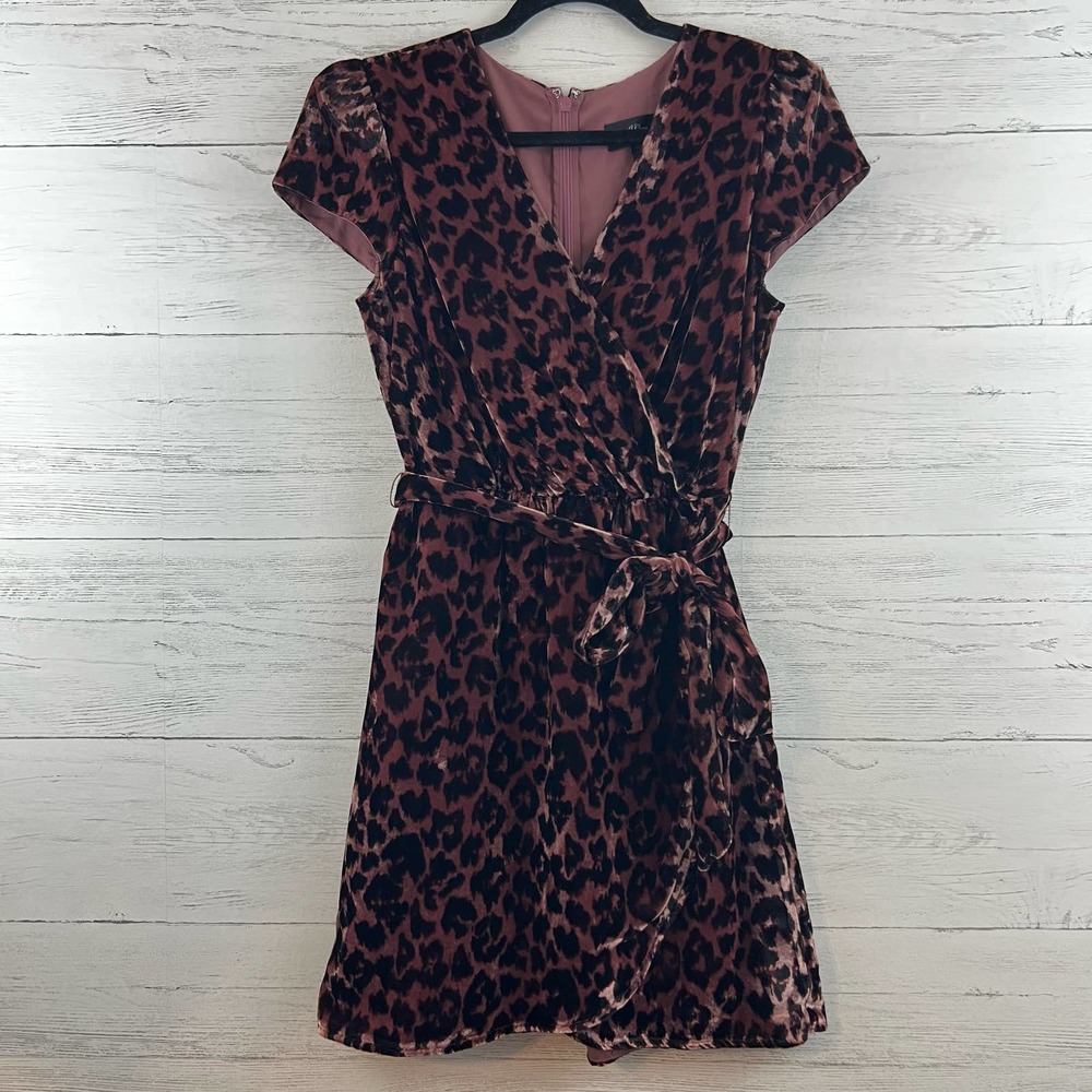 J. Crew Mauve Leopard Print Velvet Waist Tie Dress Size 6P